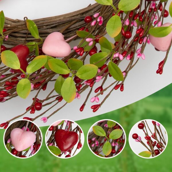 7 (6) J'FLORU Valentine's Day Wreaths for Front Door 20 Inch Valentines Day Wreath Valentine Door Wreath with Pink Red Hearts and Berries Valentines Day Gifts Anniversary Wedding Decorations