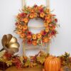 8 (2) J'FLORU Artificial Fall Wreath 22 Inch Autumn Wreaths for Front Door Orange Daisy Wreath with Wildflowers Berries for Indoor Outdoor Wall Farmhouse Thanksgiving Day Harvest Festival Celebration