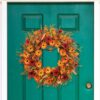 8 (3) J'FLORU Artificial Fall Wreath 22 Inch Autumn Wreaths for Front Door Orange Daisy Wreath with Wildflowers Berries for Indoor Outdoor Wall Farmhouse Thanksgiving Day Harvest Festival Celebration