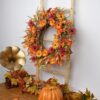 8 (4) J'FLORU Artificial Fall Wreath 22 Inch Autumn Wreaths for Front Door Orange Daisy Wreath with Wildflowers Berries for Indoor Outdoor Wall Farmhouse Thanksgiving Day Harvest Festival Celebration