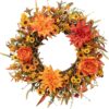 9 (1) J'FLORU 22 Inch Artificial Fall Wreath Autumn Wreaths for Front Door Thanksgiving Wreath with Peony Dahlia Daisy Flowers for Thanksgiving Day Harvest Festival Wall Porch Indoor Outdoor