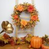 9 (3) J'FLORU 22 Inch Artificial Fall Wreath Autumn Wreaths for Front Door Thanksgiving Wreath with Peony Dahlia Daisy Flowers for Thanksgiving Day Harvest Festival Wall Porch Indoor Outdoor